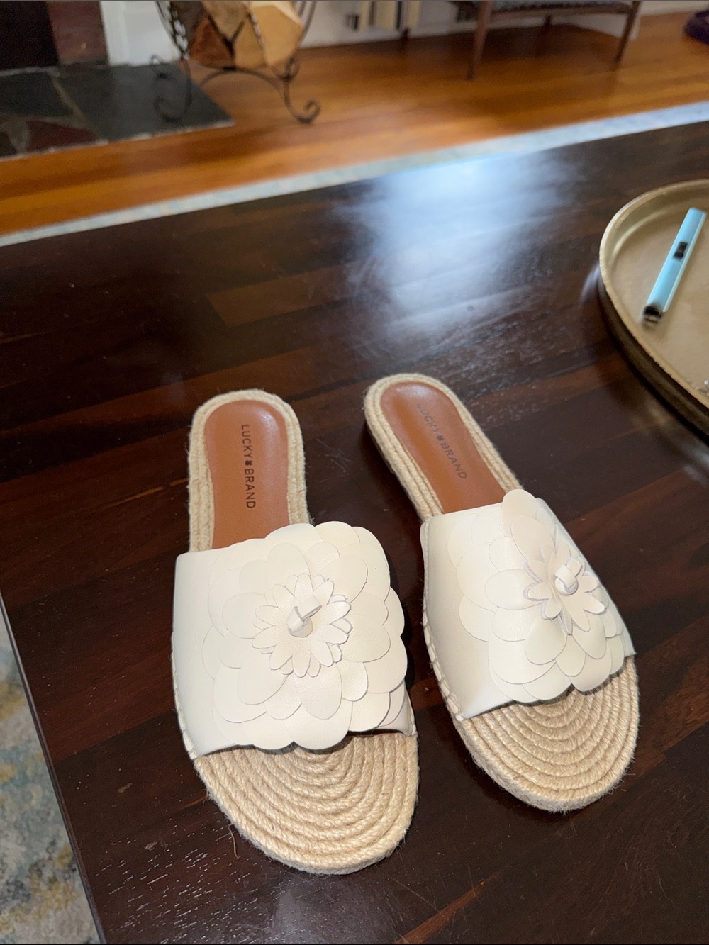 Lucky Brand Cream Floral Espadrille Slide Mules